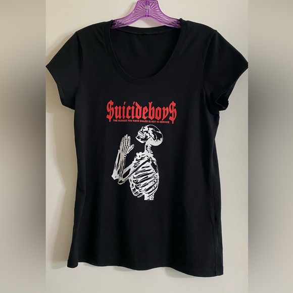 Tops - Suicidalboys women’s Black Graphic Tee with Skeleton Design